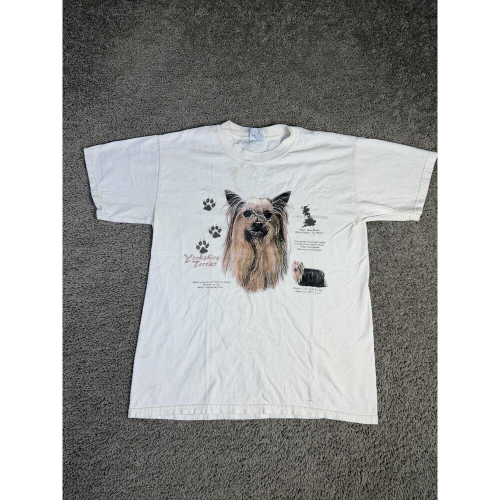 Vintage Yorkshire Terrier Shirt Mens M White Dog Graphic Crew Neck Cotton Tee